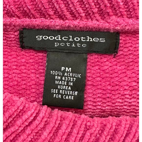 2/$15 Good Clothes Fringe Scarf Chenille Sweater Pink Cowl Neck Petite Size PM - Picture 10 of 11